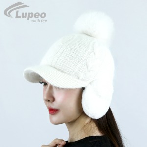 루페오 겨울 방한 여성 앙고라 니트 여우털 방울 털 귀마개 골프 모자