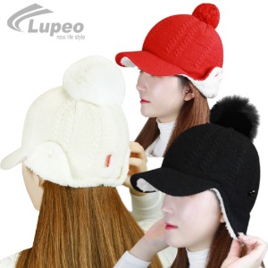 루페오 여우방울 여성 방한 귀달이 방한 모자 울 니트  단추 귀달이 여성 모자