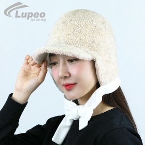 루페오 겨울 방한 여성 고급 멜란 뽀글이 보닛햇 리본 끈 버킷햇 플리스 털 모자